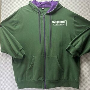 My Hero Academia Mens Hoodie Green Long Sleeves Graphic Back Full Zip Size 3XL